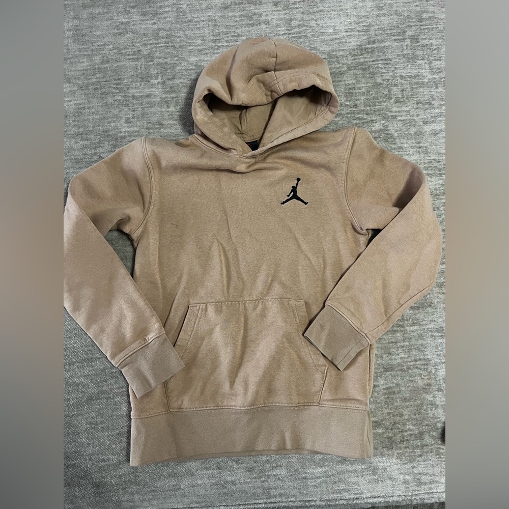 Youth Jordan Beige Hoodie with Black Jordan Logo - small stain - photo included